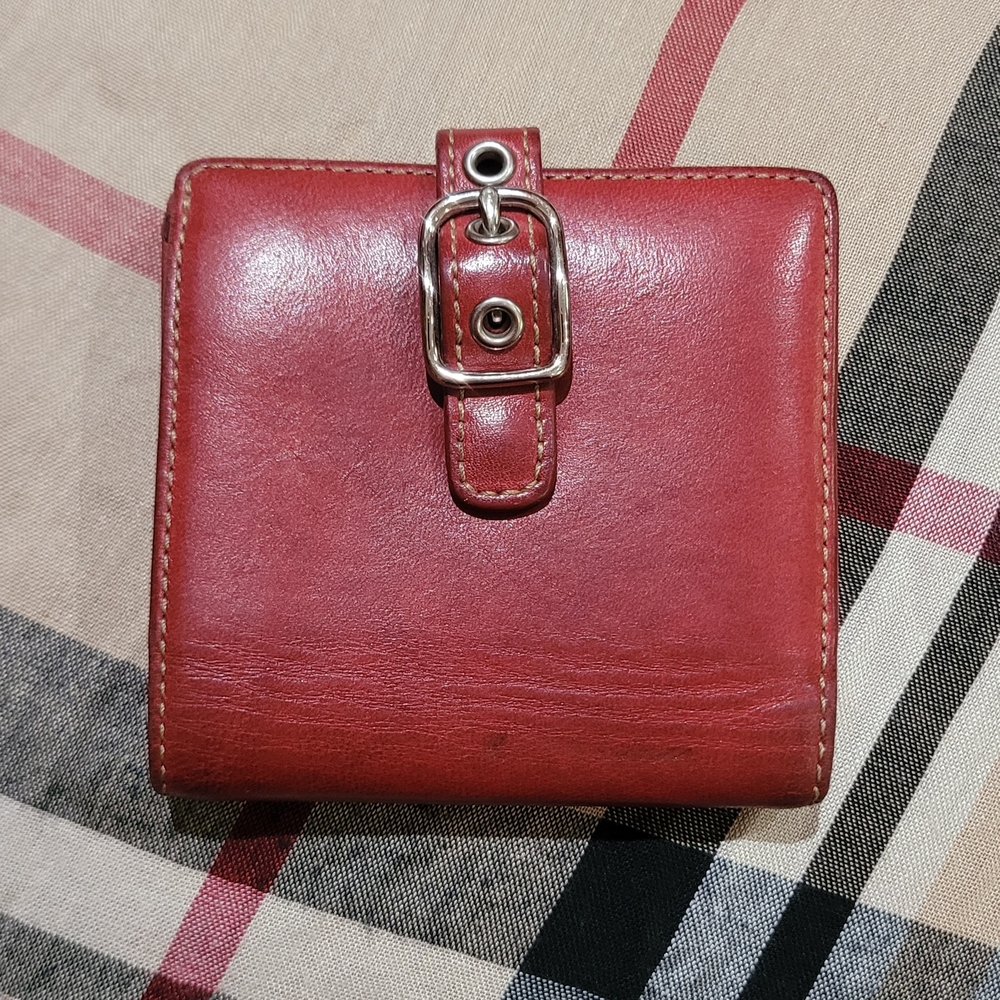 Coach Red and Tan Leather Legacy Mini Wallet